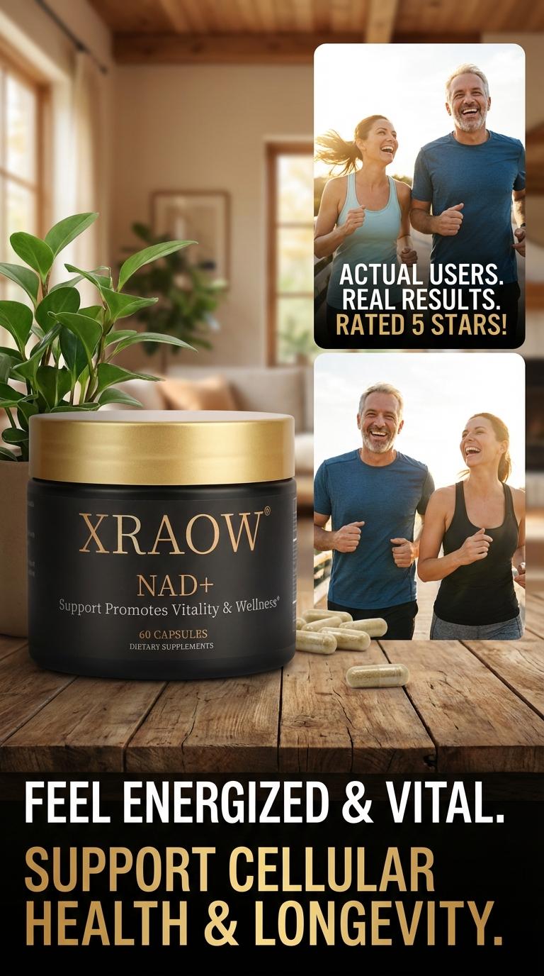 XRAOW NAD Supplement with Resveratrol NMN Alternative 30-Day Supply Advanced NAD+ Third-Party Tested for Quality and Safety Vitamin Healthcare Edible Fitness