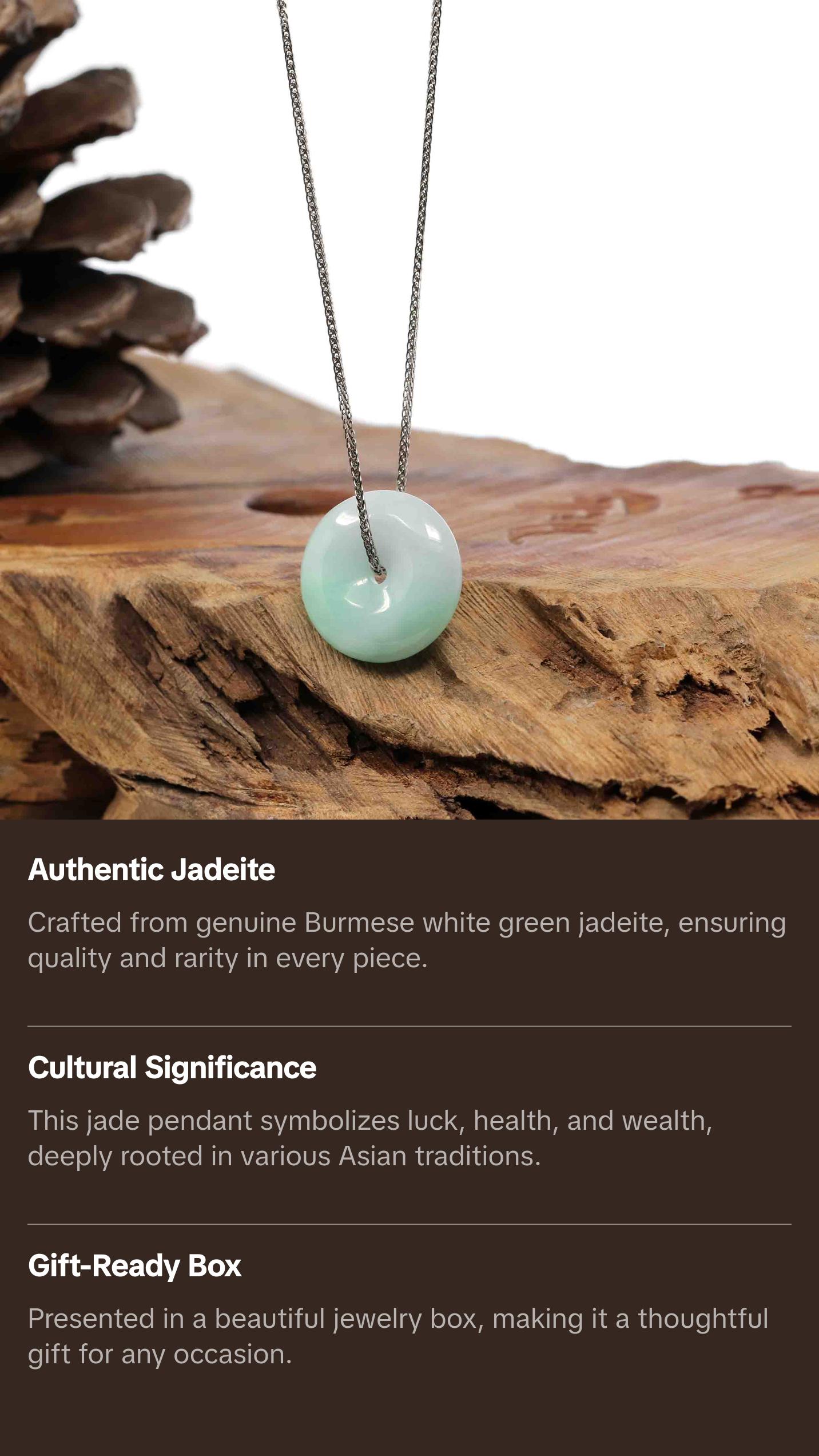 Baikalla "Good Luck Button" Necklace White Green Jadeite Jade Lucky Ping An Kou Pendant