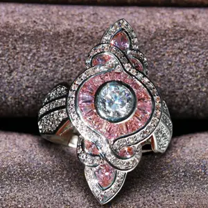 Exquisite Creative Personalized Pink Channel Ring Zirconia for Men and Women Wedding Engagement Promise Bride Eternity Anniversary Birthstone Ring Ladies Romantic Holiday Gift