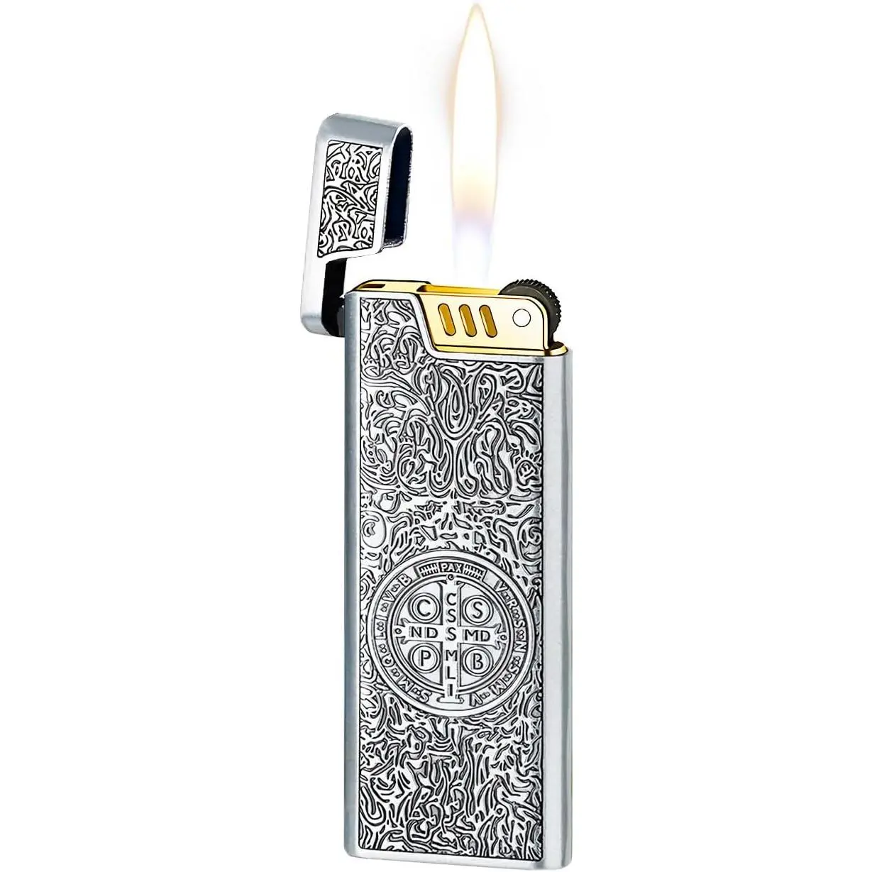 Antique Vintage Lighters Novelty - Mini Zinc Alloy Classic Refillable Soft Flame Fire Starter, with Box, Screw, Extra Flints, Ideal for Collectors & Decorative Gifting (Butane Not Included, Silver)