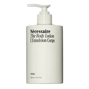 Nécessaire The Body Lotion with Pump. Hinoki. Multi-Peptide Firming Lotion to Moisturize, Firm, Strengthen. 2.5% Niacinamide, Vitamin C/E + Omega 6/9. 450ml / 15.2 fl oz