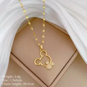 Cartoon Mickey Mouse Necklace Stainless Steel Chain Zircon Pendant Necklace for Women Girls Jewelry Accessories Gifts for Fans