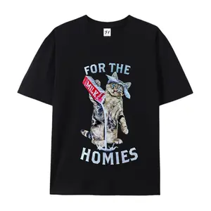 100% Cotton For The Homies Graphic T-Shirt Funny Cat With Milk Print Unisex Casual Top