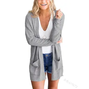 Women's Lightweight Cardigan Open Front Long Knit with Pockets