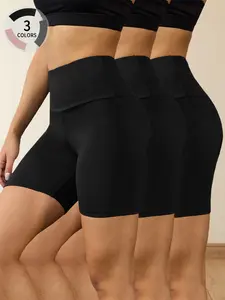 3 Pack Women’s 6" High Waisted Biker Shorts, Super Soft No See Through Yoga Workout Athletic Shorts, Sporty Plain Design for Summer