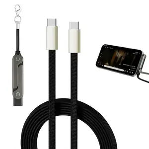 240W Fast Charging 2-in-1 Cable with Foldable Invisible Phone Stand Type-C Braided Tangle-Free Charger Cord Portable for Gaming Office & Car Travel