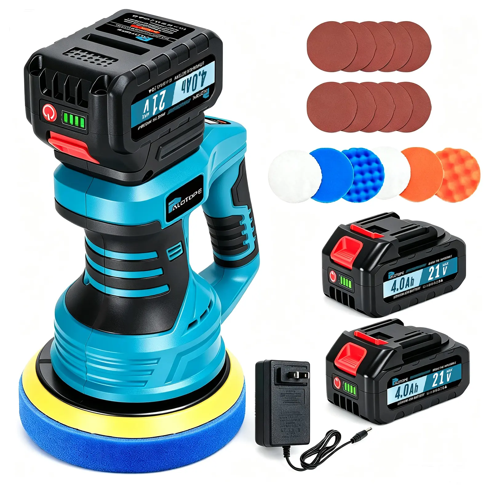 Palotope 6”Cordless Buffer Polisher Kit，6000RPM High Power Car Polisher with 2 x 4.0Ah Batteries,16PCS Polishing Accessories,Pulidora De Autos with 8 Variable Speed for Car Polishing/Waxing
