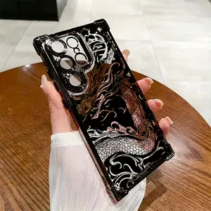 Mythical Black Dragon Phone Case Suitable for Samsung Galaxy S25/S25Ultra/S25Plus/S24/S24Ultra/S24Fe/S23/S23Ultra/S23Fe/S22/S22Ultra/S21Fe/S21/S21Ultra/S20Plus/S20/S20Ultra/S20Fe/S20+/S10, Drop-Proof, Transparent, Trendy, Fashionable, Anti-Fouling