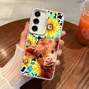 Cute Cow Sunflower Pattern Phone Case with Hard Back & Soft Edge Drop Protection Cover for SAMSUNG S21 S22 S23 S24 S25 S26 Plus S22Ultra S23Ultra S24Ultra S23FE S25ultra S26ultra