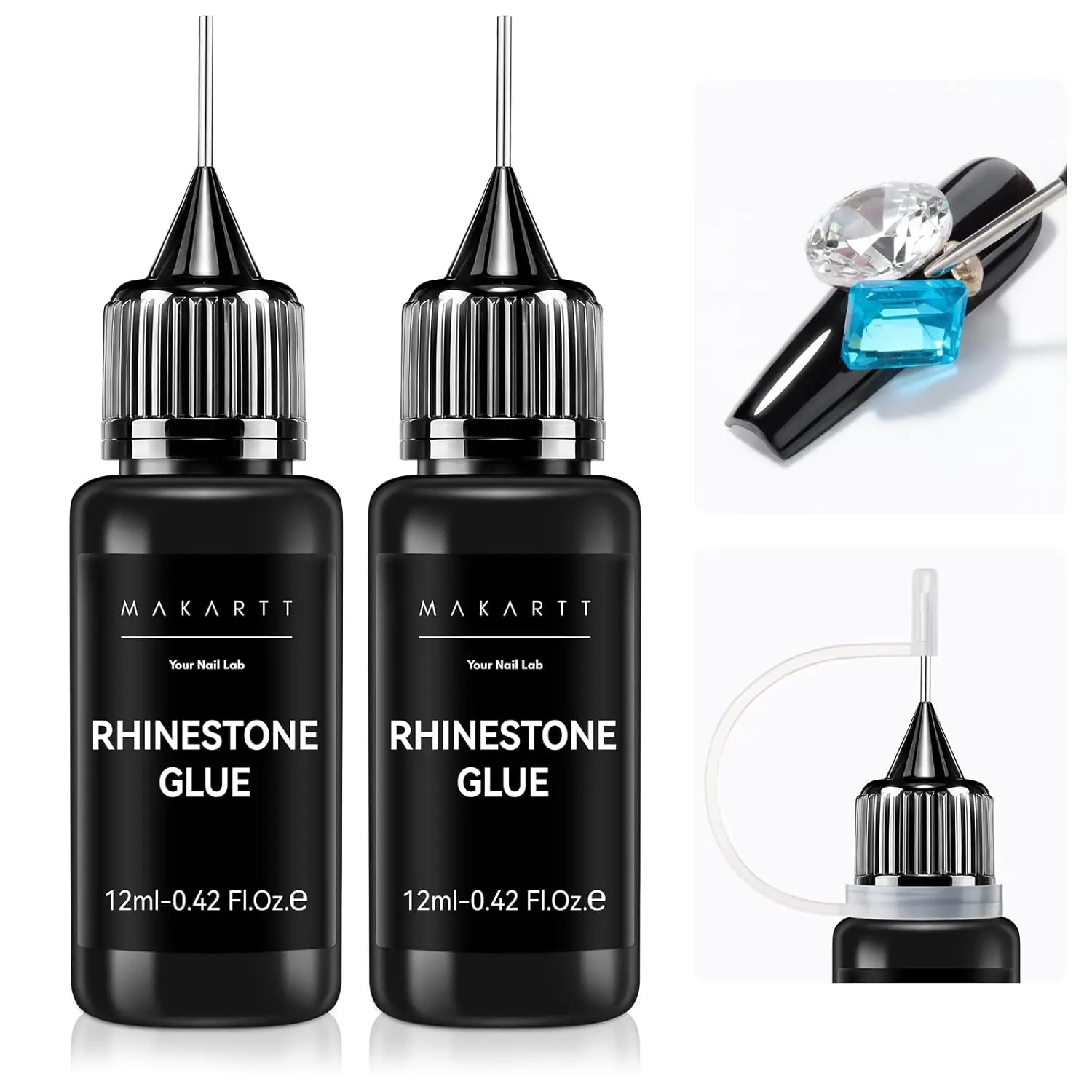 Makartt 2Pcs Rhinestone Glue, Strong Hold 3D Gel Nail Art Nail Gem Glue UV Cured Nail Glue for Nail Charms and Gems Jewelry Diamond for DIY Manicured at Home Beauty Gifts for Women