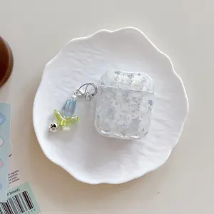 1pc AirPods 4 Earphone Protective Case blue Floral Design Compatible with AirPods 1/2/3/4/pro/pro2/pro3, Home and Outdoor Use