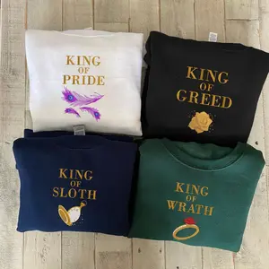 Ana Huang Merch Embroidered Sweatshirt, King Of Sloth, King Of Pride, King Of Greed, King Of Wrath, Kings of Sin, Bookish Gift ESH666-669.H