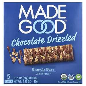 MadeGood Granola Bars, Chocolate Drizzled, Vanilla, 5 Bars, 0.85 oz (24 g) Each