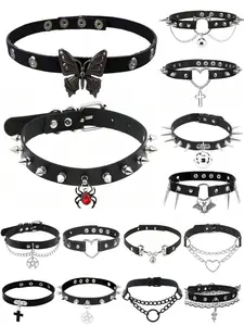 Punk Gothic Style Butterfly & Spider Design Choker Necklace, Fashionable PU Leather Choker for Women & Men, Trendy All-match & Exquisite Jewelry for Birthday Gift, Fashionable Jewelry Accessories