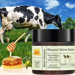 Light beige beef tallow butter cream, fragrance-free, made with all-beef tallow from grass-fed milk; moisturizing lotion, Hydrating Body Cream and body milk in light beige for care, an all-around moisturizer with olive oil and vitamin E, for dry skin care