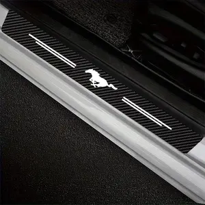 Ford Mustang Carbon Fiber Door Stickers, Decal for Cars, Interior Trim Strips, Welcome Pedal, Car Styling Accessories, 5-Piece Set, Car Interior Decor