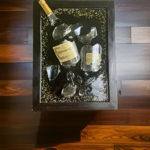 Liquor Bottle frame art in resin