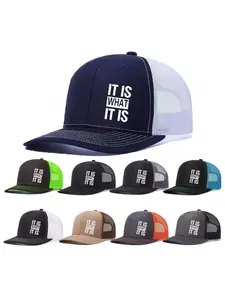 1pc Unisex Trucker Hat IT IS WHAT Letter Printing Mesh Baseball Cap Richardson Slightly Curved Brim Baseball Cap Adjustable Dad Hats Outdoor Mesh Breathable Sun Hat Gift for Men Women