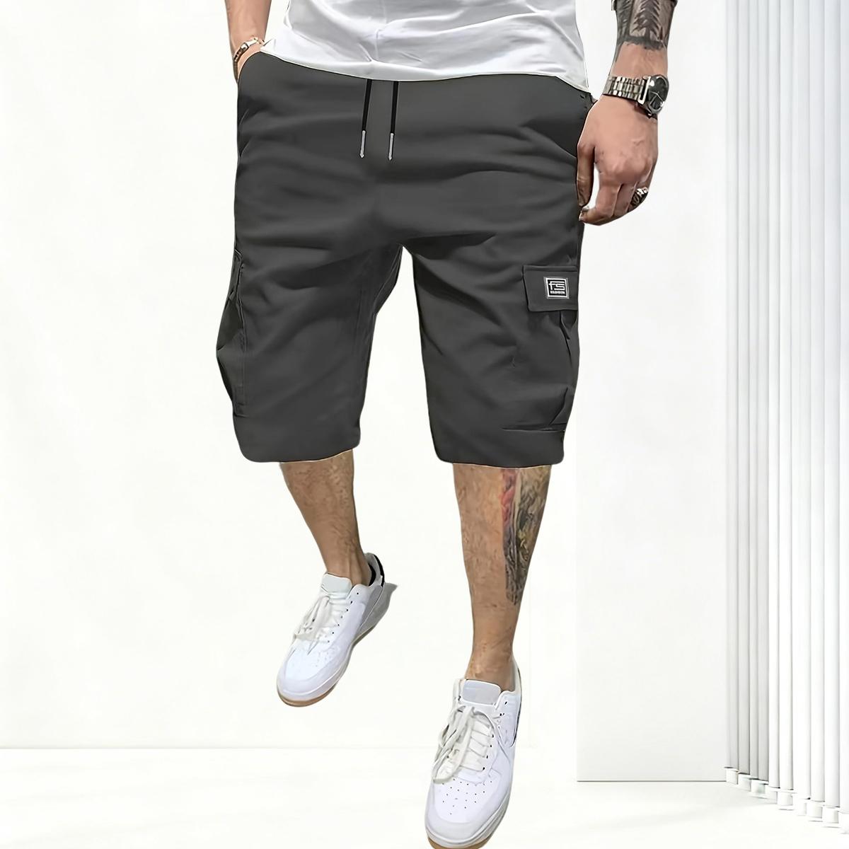 Men’s solid-color cargo shorts, 4-pack; lightweight fashion shorts with flap pockets; available in multiple colors; stretch fabric with four-way stretch; outdoor work pants for men Beige Athletic,summervibes Activewear Trouser,summerwins