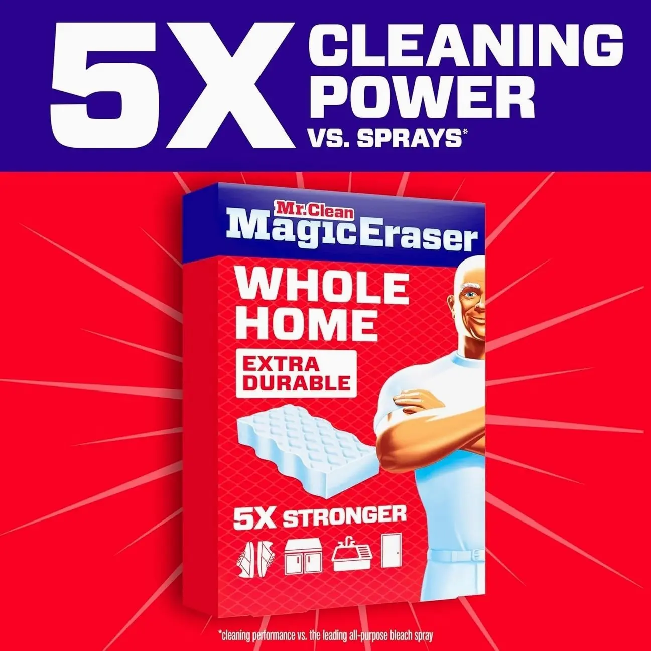 Mr. Clean Magic Eraser Sponge, All Purpose Cleaner, Cleaning Scrubber, Wall, Sneaker, Kitchen, Bathroom, Shower Cleaning Supplies, Melamine Sponge, Cleaning Pads, Whole Home Extra Durable, 12ct