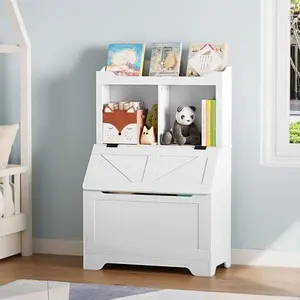 GAOMON White 47.8''H Children Bookcase Children's Bookshelf w/Toy Storage Cabinet for Boys/Girls Toy Storage Organizer for Kids Large Wooden Toy Box Chest with Lid for Kindergarten
