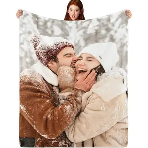 Custom Blanket With Photos Texts, HD-Printing Personalized Flannel Picture Blanket, Customized Throw Gifts For Christmas Birthday Men Women Girlfriend Boyfriend Couples Families.