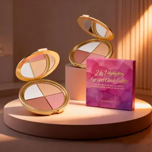 4-in-1 Highlighter Blush Eyeshadow Palette - All-in-One Professional Makeup Kit with 4 Versatile Shades, Silky Powder Texture, Buildable Color, Perfect for Daily Makeup, Party Looks & Travel, Natural Radiance & Flawless Finish for All Skin Tones