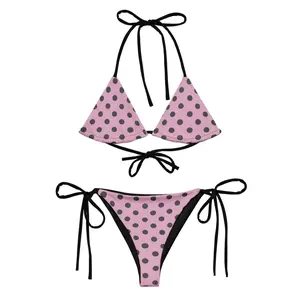 Pink Mousse Polka Dots Bikini Printed Bikini 90s 80s Triangle Bikini