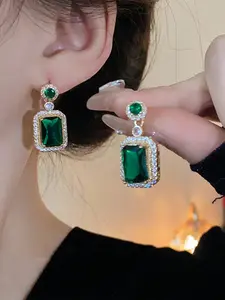 French Vintage Emerald Drop Earrings, Trimmed, Elegant Party Jewelry, Bridal Accessory, Sheer Enhancer