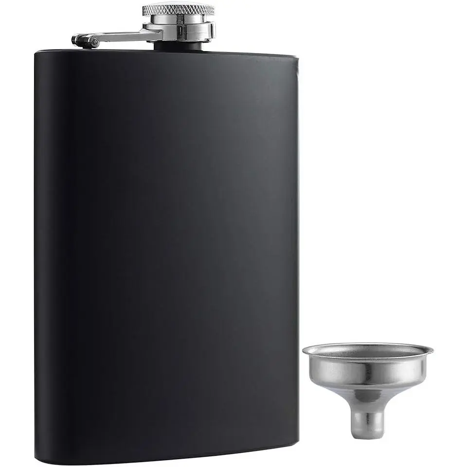 8 oz Matte Black Pocket Liquor Whiskey Hip Flask with Funnel, Stainless Steel and Leak Proof