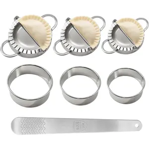 3-in-1 Stainless Steel Dumpling & Empanada Maker Set | Professional Press Mold with 3 Sizes (3.8", 5", 6") & Dough Cutters, Stuffing Scoop | Dishwasher Safe for Easy Clean