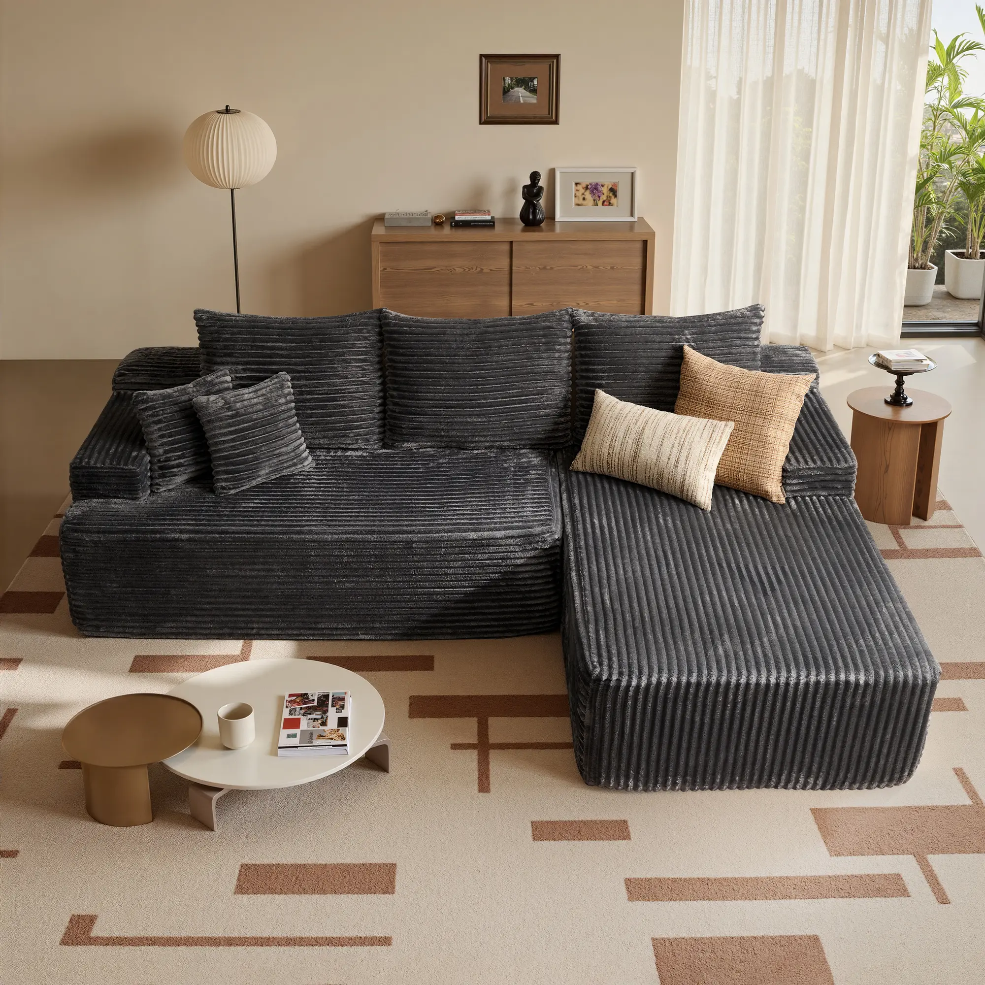 96" Grey Plush | Right Chaise NO Ottoman