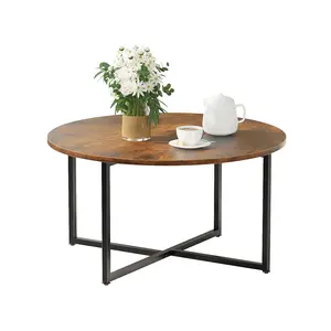 Brown round coffee table, 31.5-inch large round coffee table, center coffee table with metal frame. Suitable for living rooms, dining rooms, home offices, apartments, and outdoors; can also be used as a coffee table. Can be placed directly on the floor.