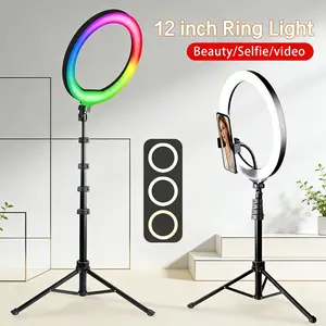 12" Adjustable Video LED Light Vlogging Kit – Fill Light with 3 Modes + RGB Color Effects, 3200-5600K Dimmable Selife Ring Light for Live Streams, Makeup, Video Recording, Photography, TikTok, Youtubers, Content Creator#Easter Day#mother's day gifts