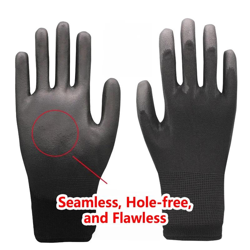 12PCS Black PU Coating Gloves Anti-Slip Multi-scenario Nylon PU Gloves Durable Gardening Machinery Automotive Repair