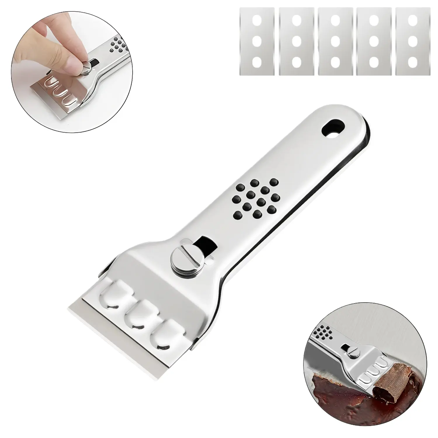 DABATR Metal Razor Blade Scraper Tool, Carbon Steel Blades, Stainless Steel Body, Heavy-Duty Cleaning Razor Scraper Tool