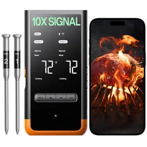 Meat Thermometer: Standalone Base,  WiFi Thermometer with Sub-1G, 6 Sensors NIST Certified Accuracy, 2 Probes, for BBQ, Grill, Oven, , Rotisserie