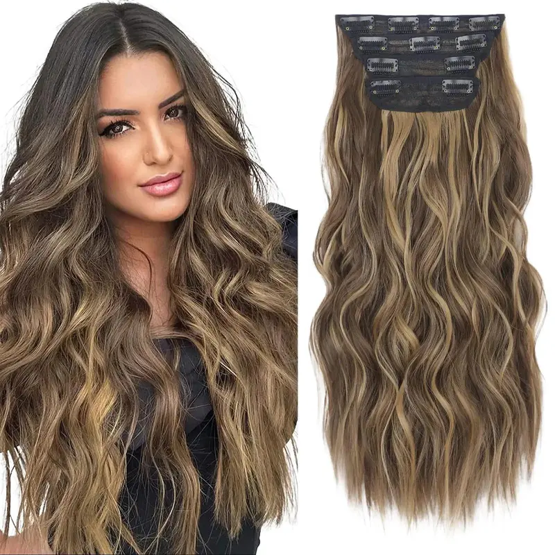 Sohochic AISI HAIR Women's 4PCS 20-Inch Soft Synthetic Body Wave Clip-in Hair Extensions, 190g Loose Wave Bulk Weft, Easy Wear & Remove, Volume Boost, with Care Tips, Soft Synthetic Hair