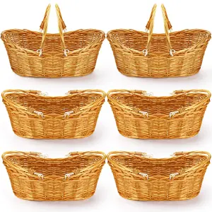 6 Pcs Wicker Picnic Basket with Handle, Hand Woven Harvest Basket Bulk, Wicker Flower Basket for Storage, Picnics, Easter, Organizing, Egg Gathering, Candy, Wedding Basket(Light Brown)