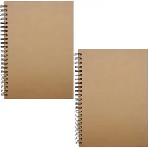 2-Pack A5 Ruled Spiral Sketch Books Brown Soft Cover Spiral Notebooks Journal 120 Pages 5.7" x 8.3" Cream colored paper (Lined Brown-2pcs)