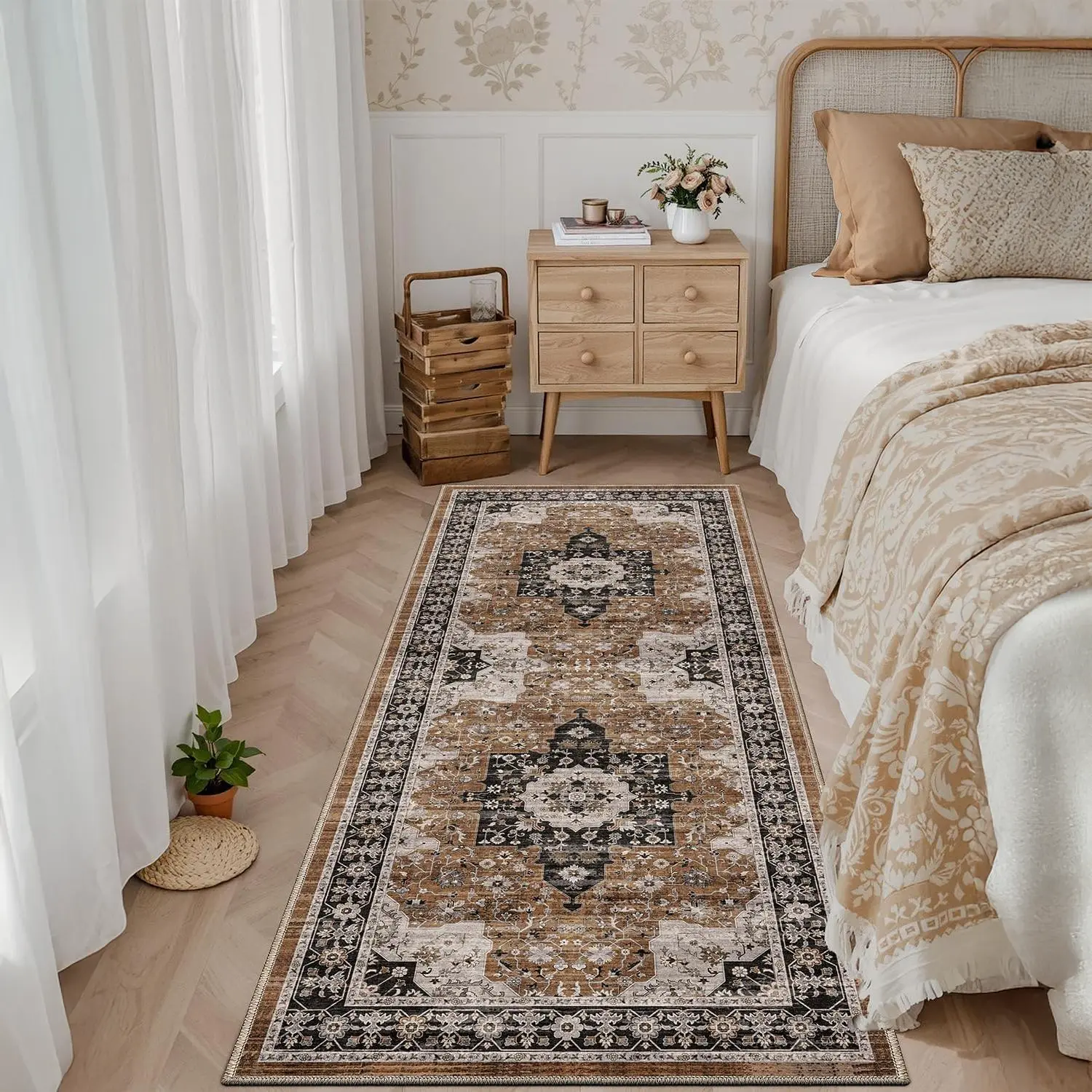 DEXI Washable Area Rug for Living Room 5x8, Vintage Farmhouse Indoor Area Rugs, Stain Resistant Low Pile Carpet with Non Slip Backing for Dining Bedroom Office, Blue Grey