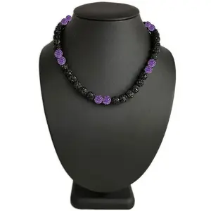 Iced Bling Disco Ball Rhinestone Crystal Bead Baseball Necklace Black Out Collection Purple
