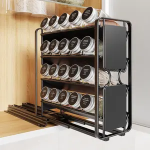 NEW Spice Rack Organizer Drawer Cabinet: Pull Out Spice Seasoning Organization with 20 Jars - Facing Left or Right with Labels and Chalk Maker 4 Tier Slide Out Kitchen Storage for Countertop Wall Mount