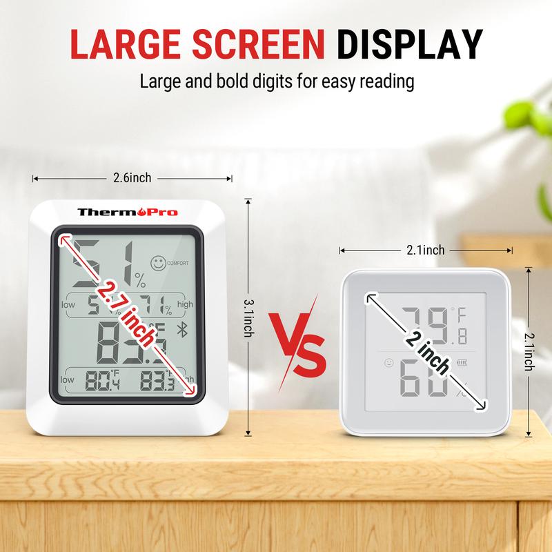 ThermoPro Bluetooth Hygrometer Thermometer TP350 & TP359W, Indoor Room, Home Temperature and Humidity Monitor, High Accuracy Sensor, App Alerts, Data Export, Backlit LCD, Max/Min Records