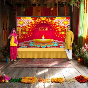 Timeless Happy Diwali Backdrop | Rich Cultural Cloth Decoration | Elevate Pooja & Celebrations | Sacred Indian Wall Art