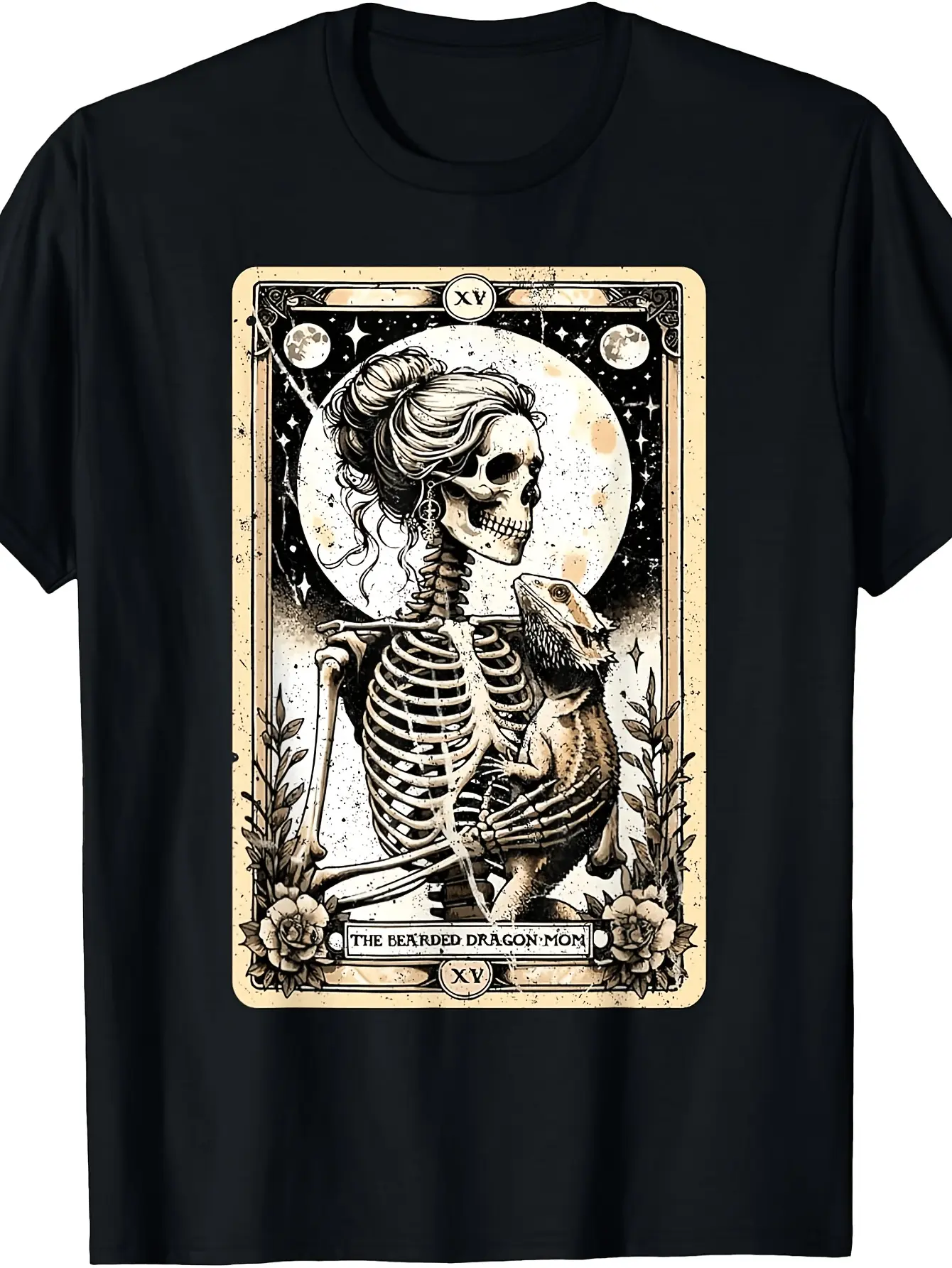 The Bearded Dragon Mom Skeleton Card Art Beardie L unisex soft cotton short sleeve t shirt, vintage graphic casual tee for men women teens, perfect birthday holiday gift for camping travel gym daily street  wear