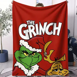 Christmas Grinch and Max pattern digital printed blanket, suitable for nap time blankets, is the perfect holiday gift for children, a single-sided printed blanket