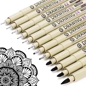 Micro Fineliner Drawing Art Pens: 12 Black Fine Line Waterproof Ink Set Artist Supplies Archival Inking Markers Liner Sketch Outline Anime Manga Sketching Watercolor Zentangle Kit
