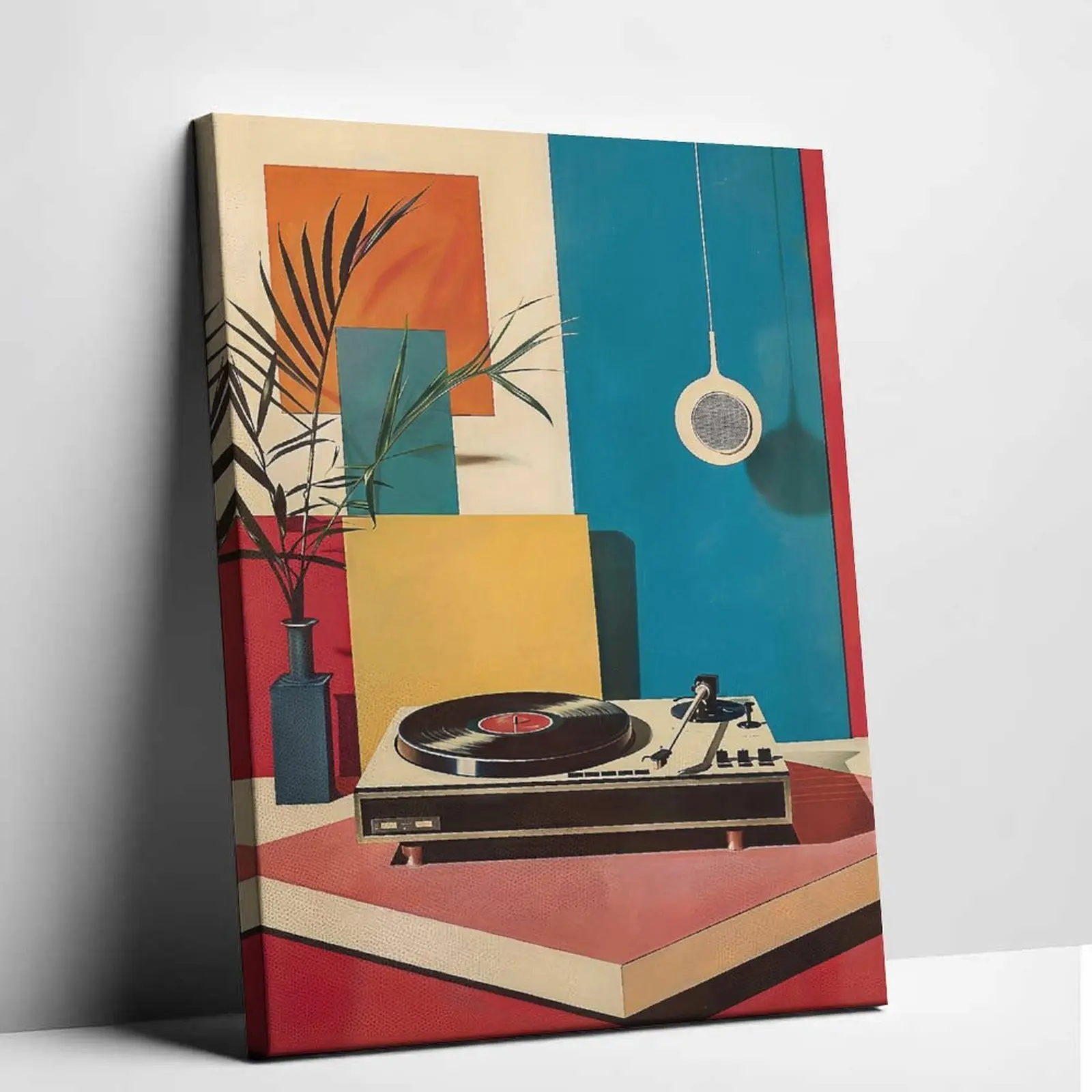 Vintage Turntable Bauhaus Canvas Print, Colorful Retro Aesthetic Unframed Poster, Home Decor for Living Room, Bar