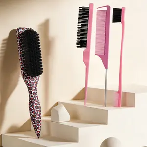 4-piece/set Smooth Back Comb for creating sleek ponytail and updo, combing hair, smoothing frizzy strands, controlling edges, backcombing, Attached wide-tail comb for parting and dividing, hair comb, hair tools, hair products, Hair styling combs